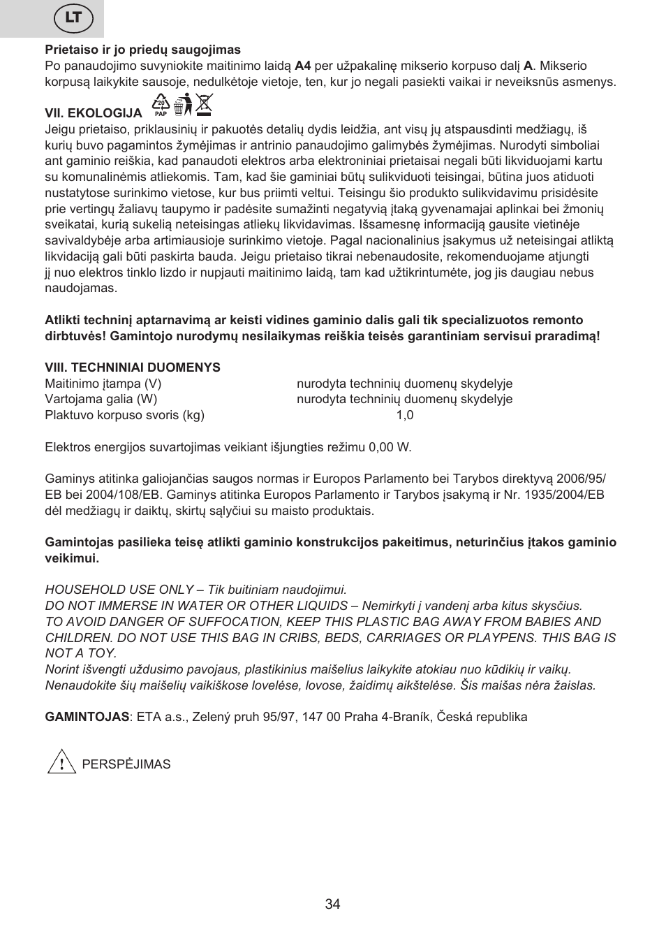 ETA Lavado User Manual | Page 34 / 40