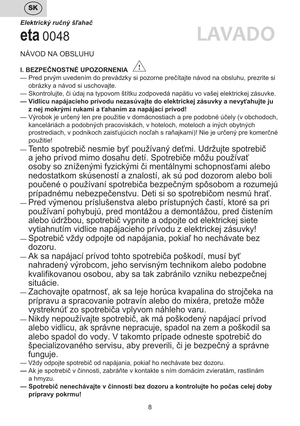ETA Lavado User Manual | Page 8 / 40