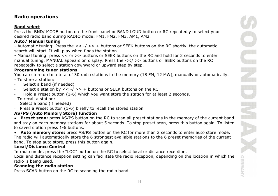 SoundMax SM-CCR3030 User Manual | Page 11 / 28