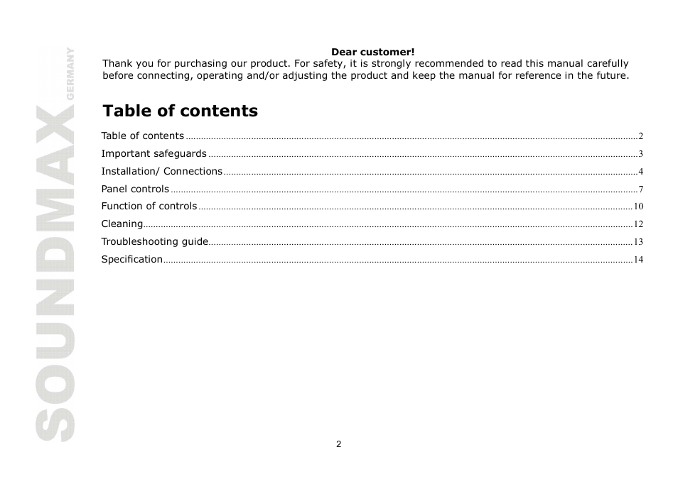 SoundMax SM-CCR3030 User Manual | Page 2 / 28