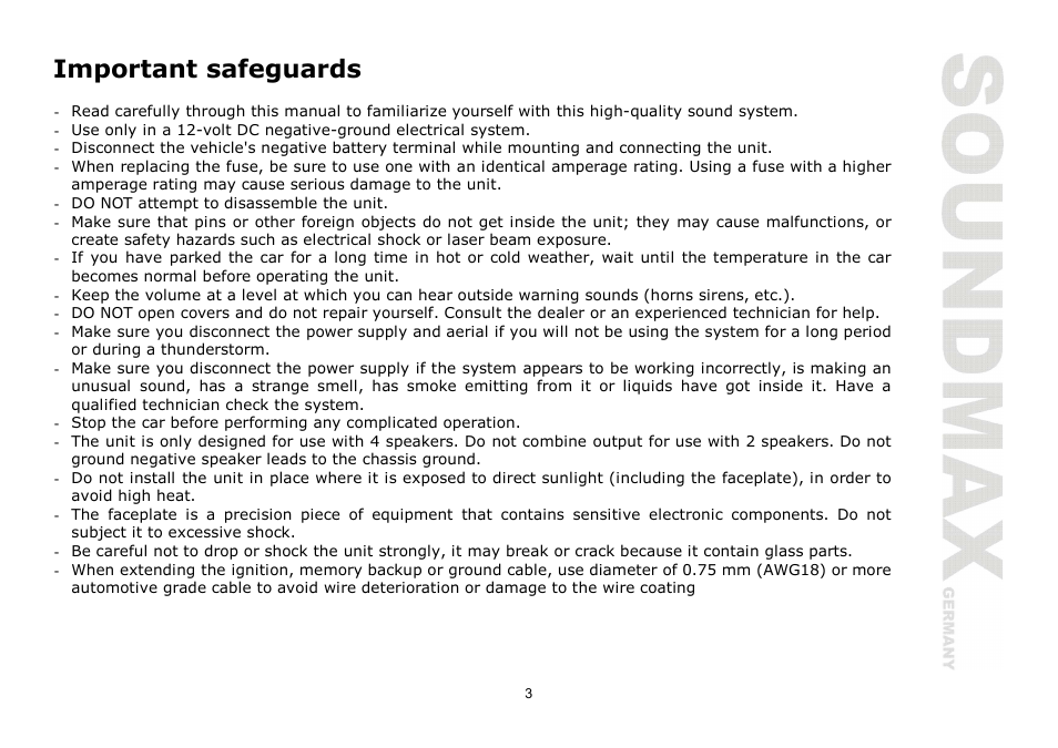 Important safeguards | SoundMax SM-CCR3030 User Manual | Page 3 / 28
