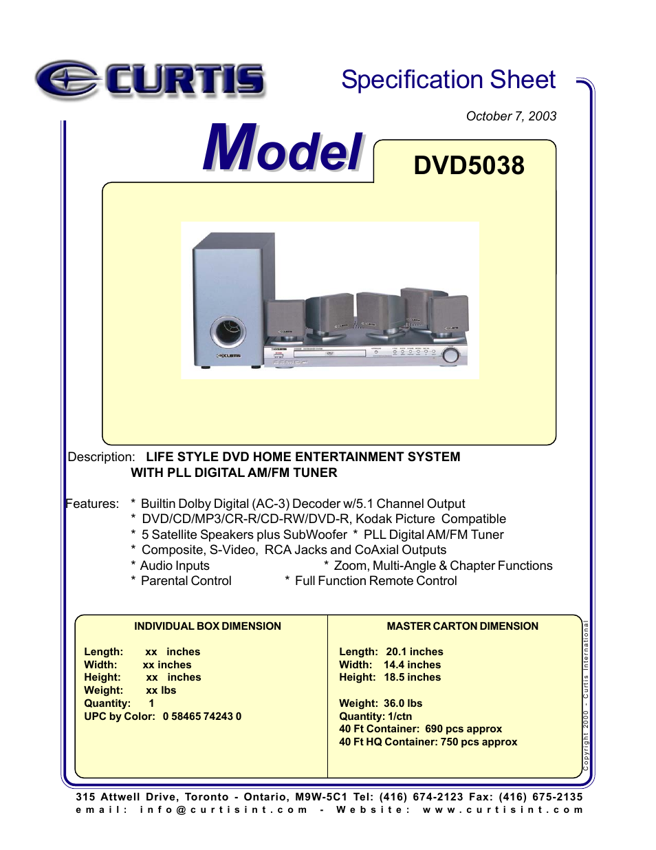 Curtis DVD5038 User Manual | 1 page