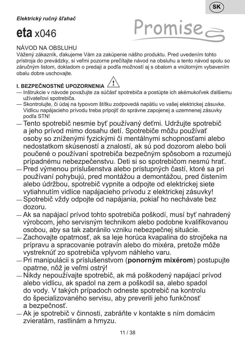 X046 | ETA Promise User Manual | Page 11 / 40