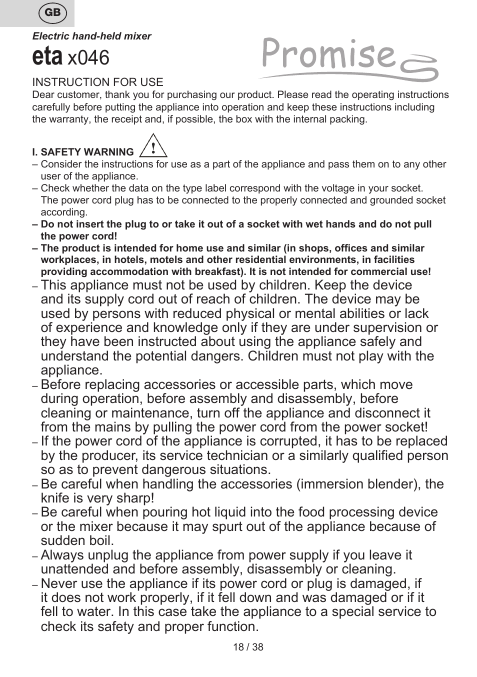 X046 | ETA Promise User Manual | Page 18 / 40