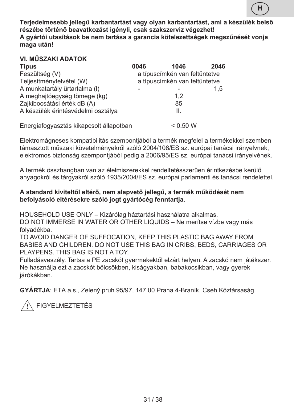 ETA Promise User Manual | Page 31 / 40