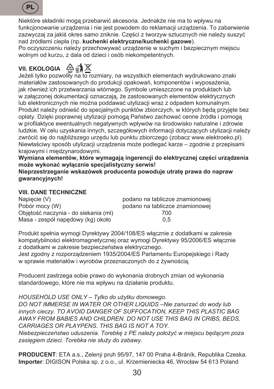 ETA Vassa User Manual | Page 30 / 32