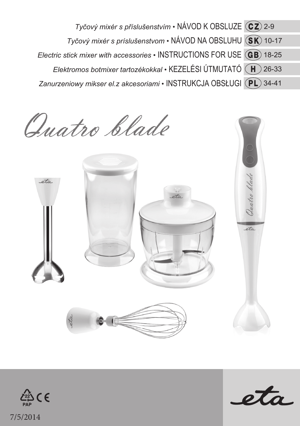 ETA Quatro blade User Manual | 44 pages