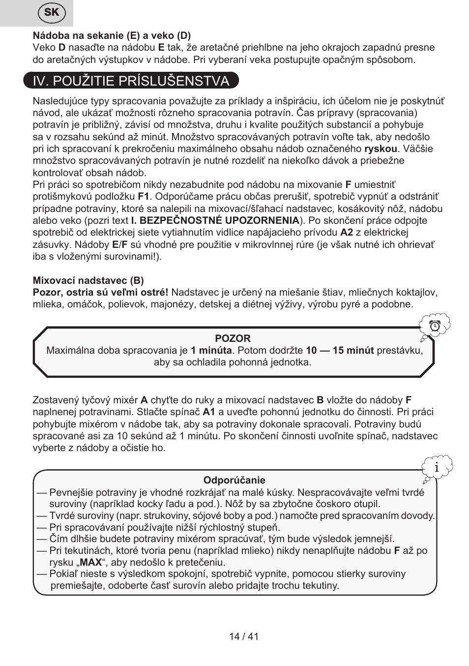Iv. použitie príslušenstva | ETA Quatro blade User Manual | Page 14 / 44