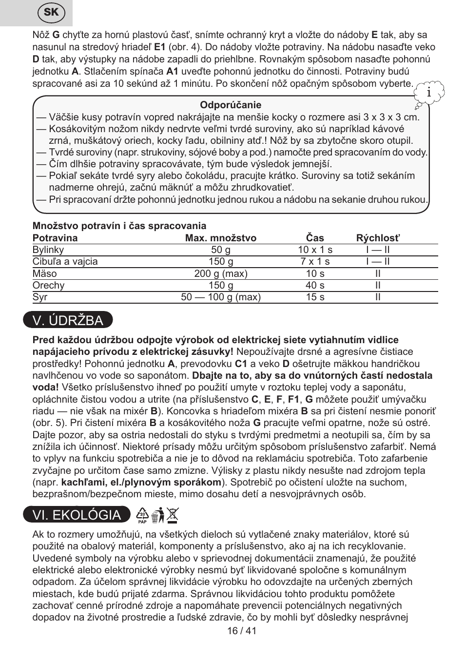 V. údržba, Vi. ekológia | ETA Quatro blade User Manual | Page 16 / 44