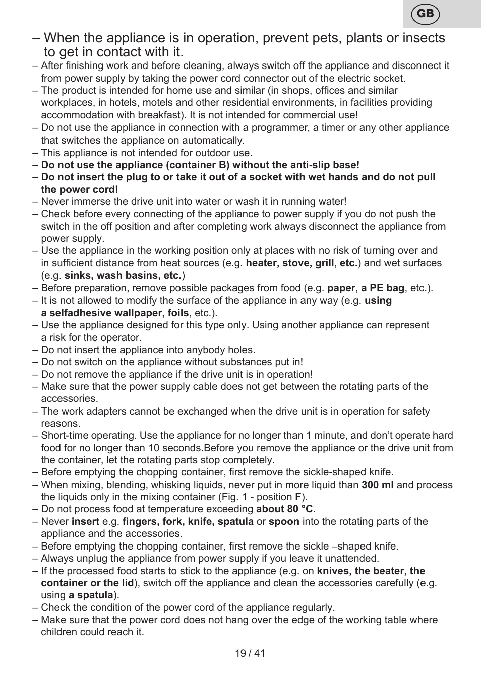 ETA Quatro blade User Manual | Page 19 / 44