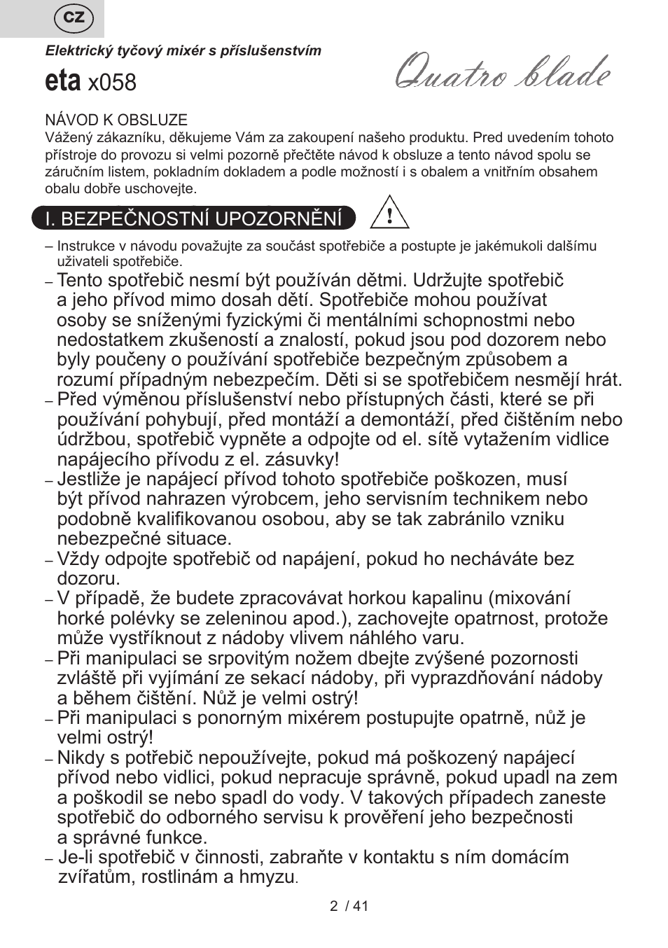 X058 | ETA Quatro blade User Manual | Page 2 / 44