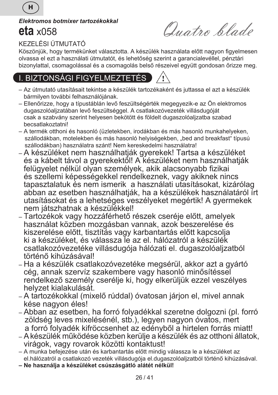 X058 | ETA Quatro blade User Manual | Page 26 / 44