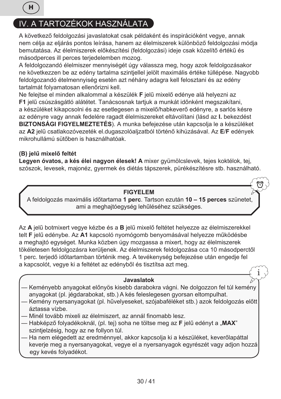 Iv. a tartozékok használata | ETA Quatro blade User Manual | Page 30 / 44