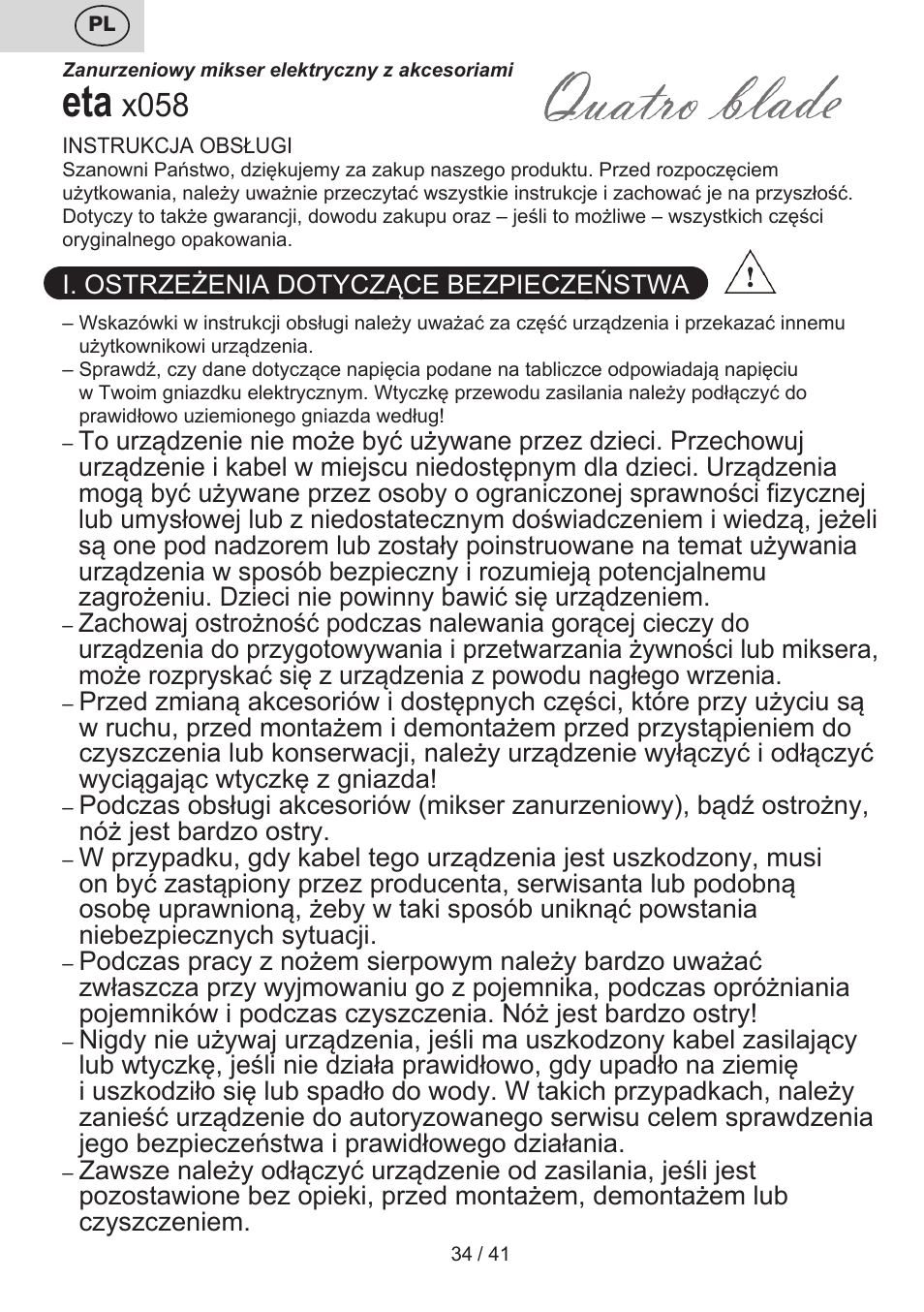 X058 | ETA Quatro blade User Manual | Page 34 / 44