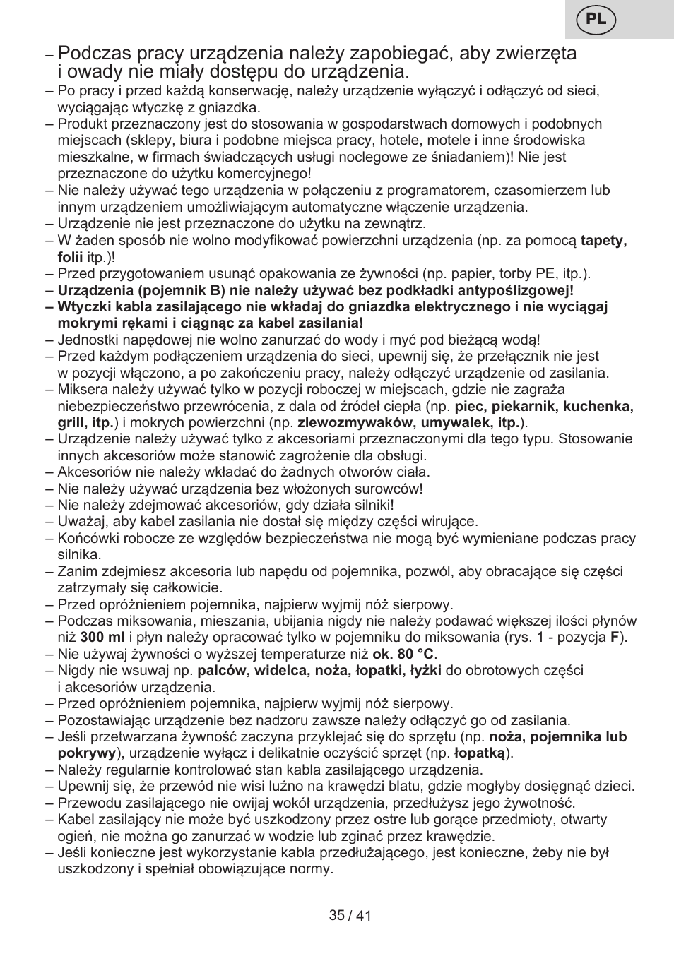 ETA Quatro blade User Manual | Page 35 / 44