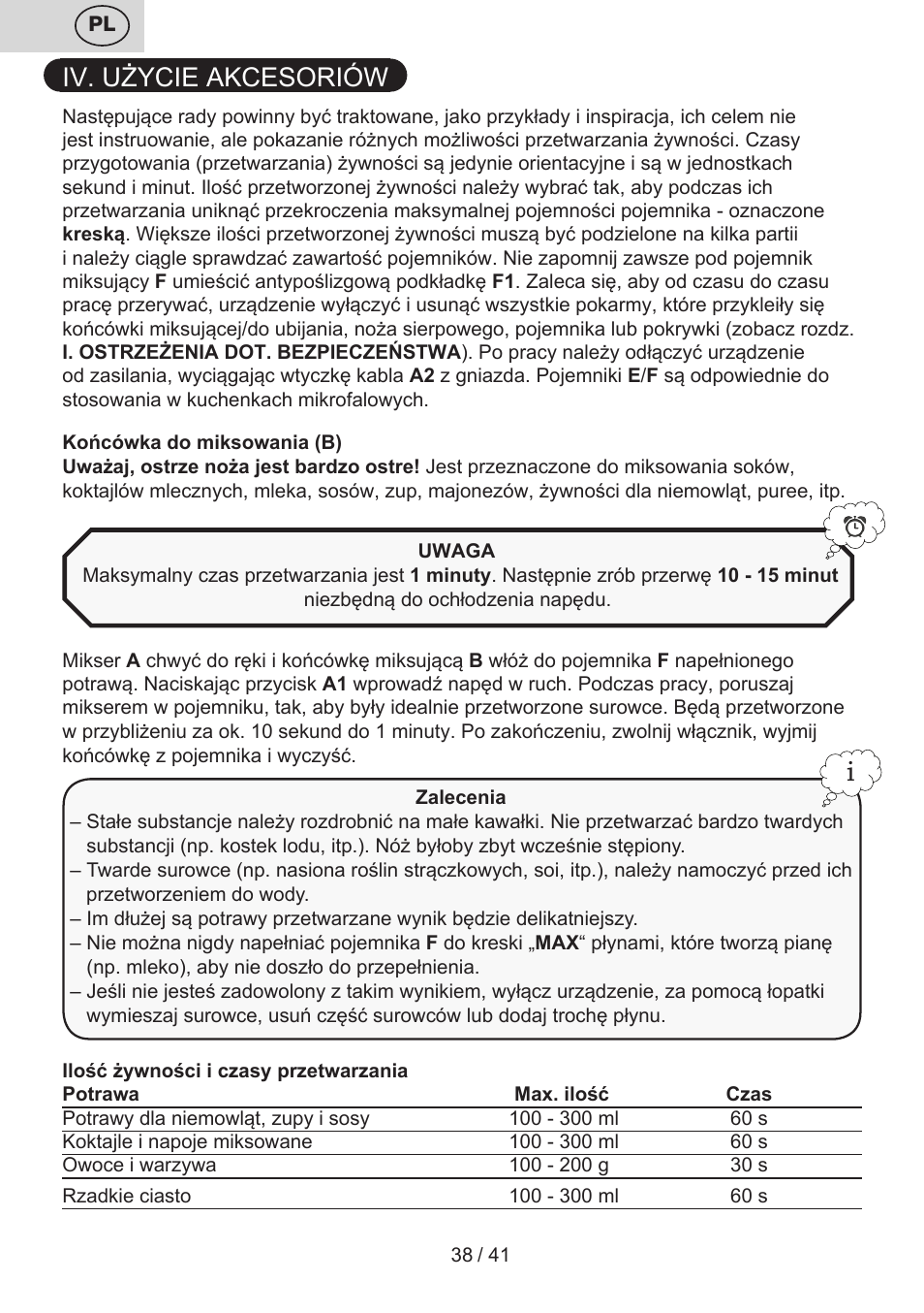 Iv. użycie akcesoriów | ETA Quatro blade User Manual | Page 38 / 44