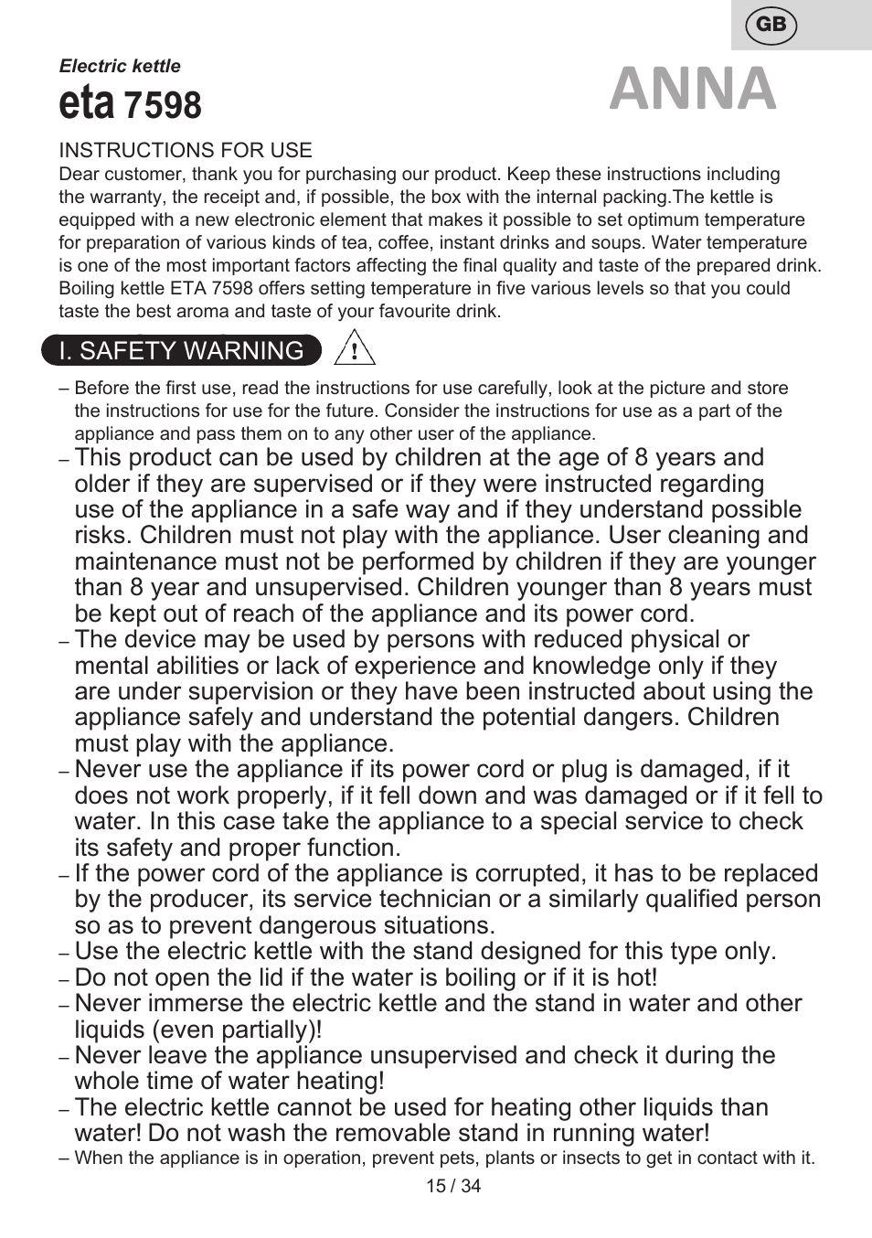 Anna | ETA Anna User Manual | Page 15 / 36
