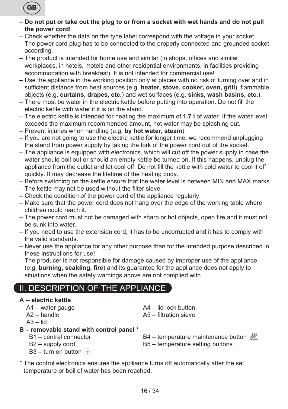 Ii. description of the appliance | ETA Anna User Manual | Page 16 / 36