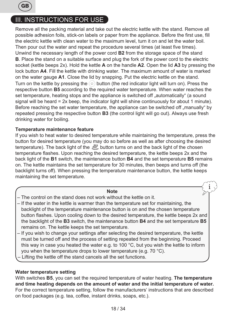 Iii. instructions for use | ETA Anna User Manual | Page 18 / 36