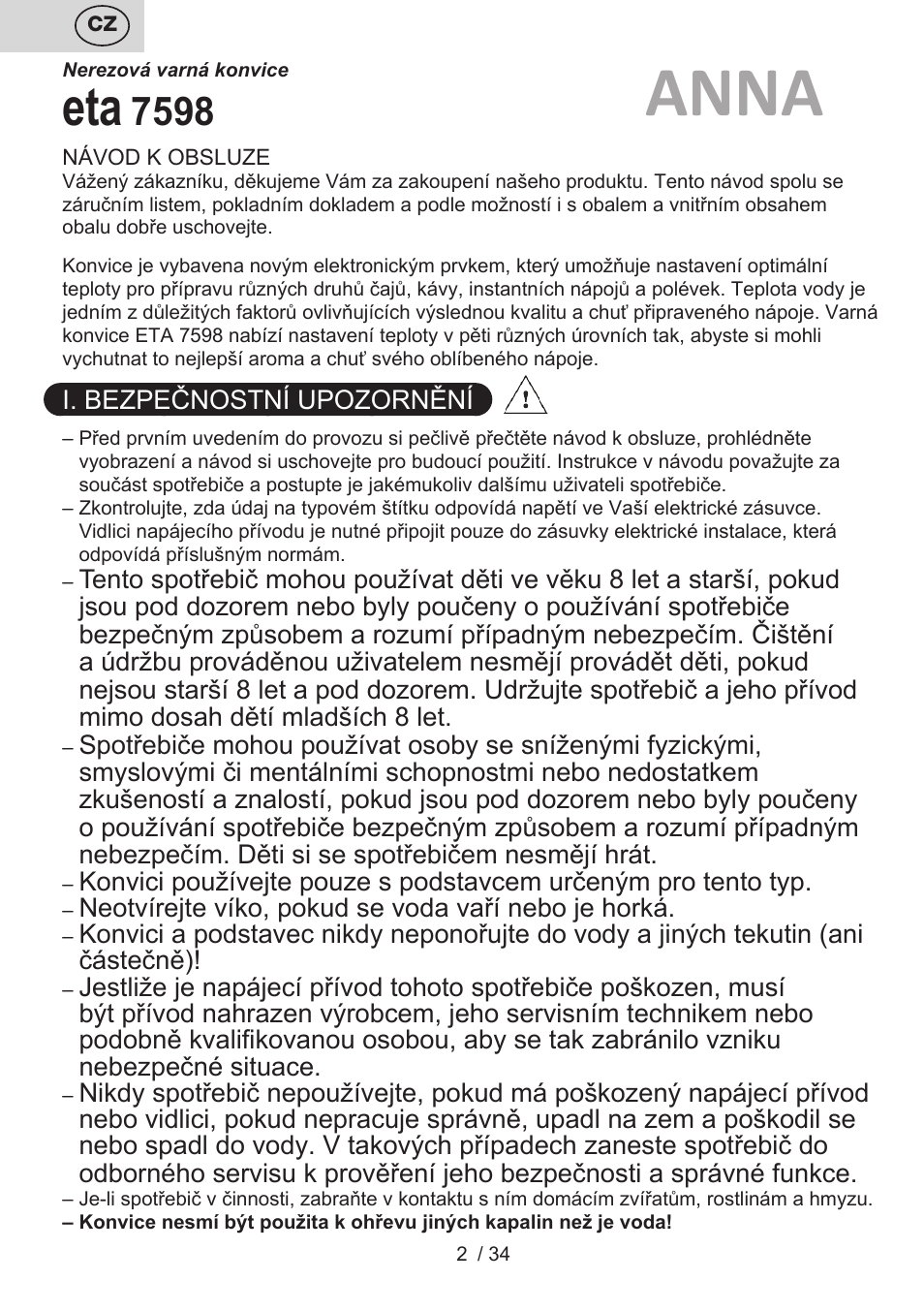 Anna | ETA Anna User Manual | Page 2 / 36