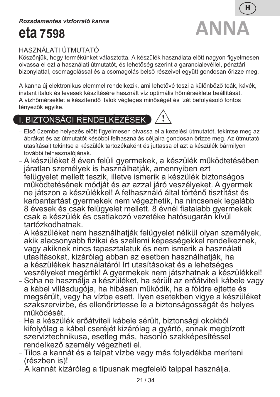Anna | ETA Anna User Manual | Page 21 / 36