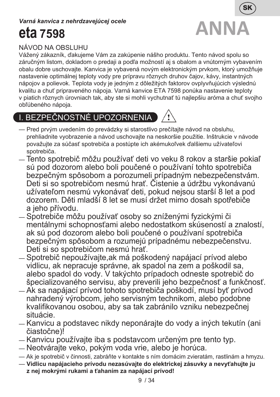 Anna | ETA Anna User Manual | Page 9 / 36