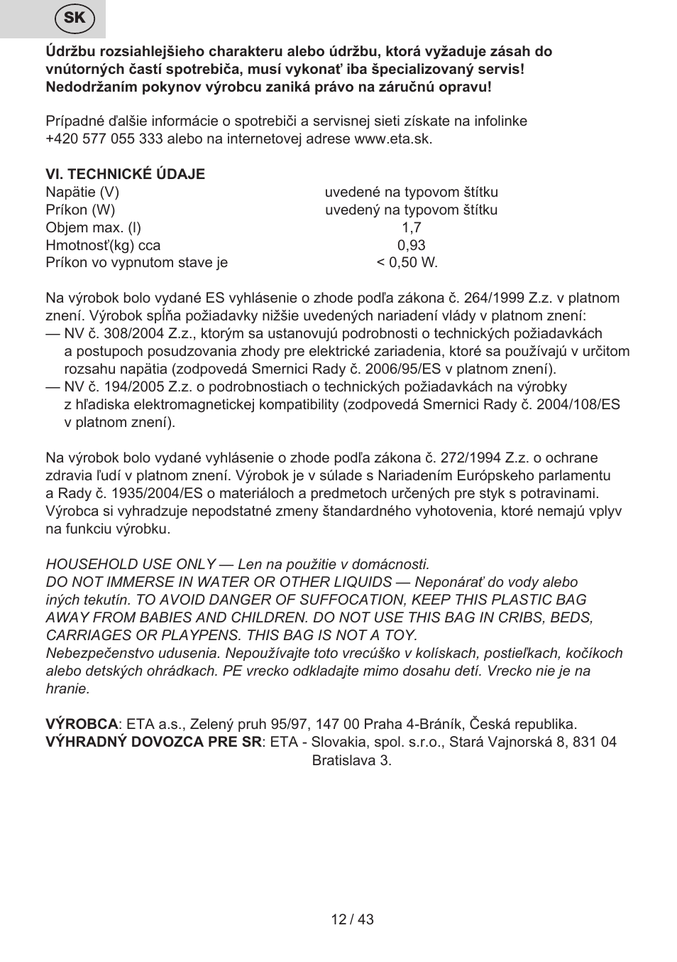 ETA Elle User Manual | Page 12 / 48