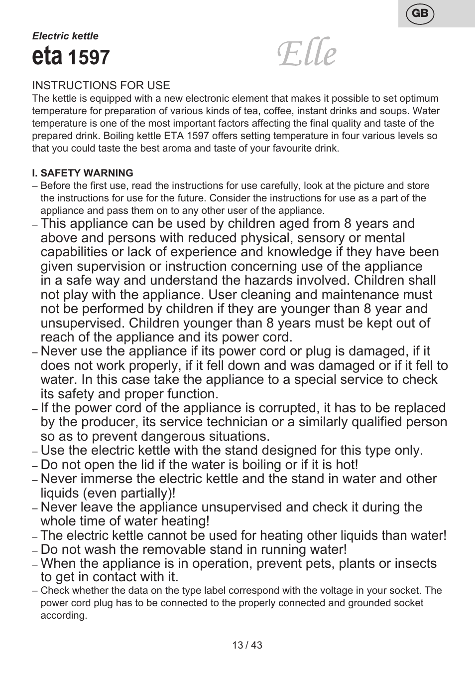 ETA Elle User Manual | Page 13 / 48