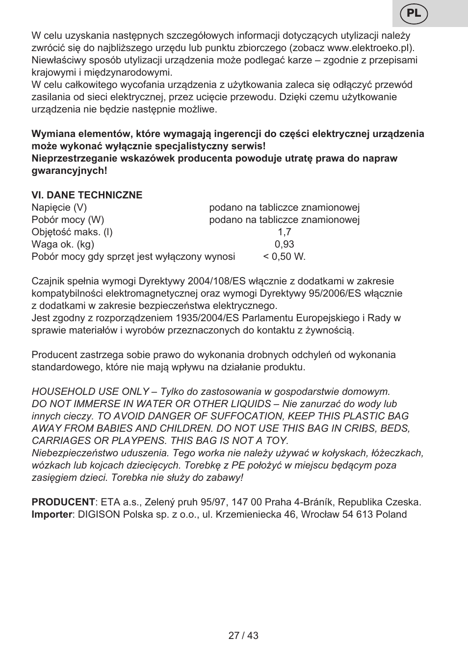 ETA Elle User Manual | Page 27 / 48