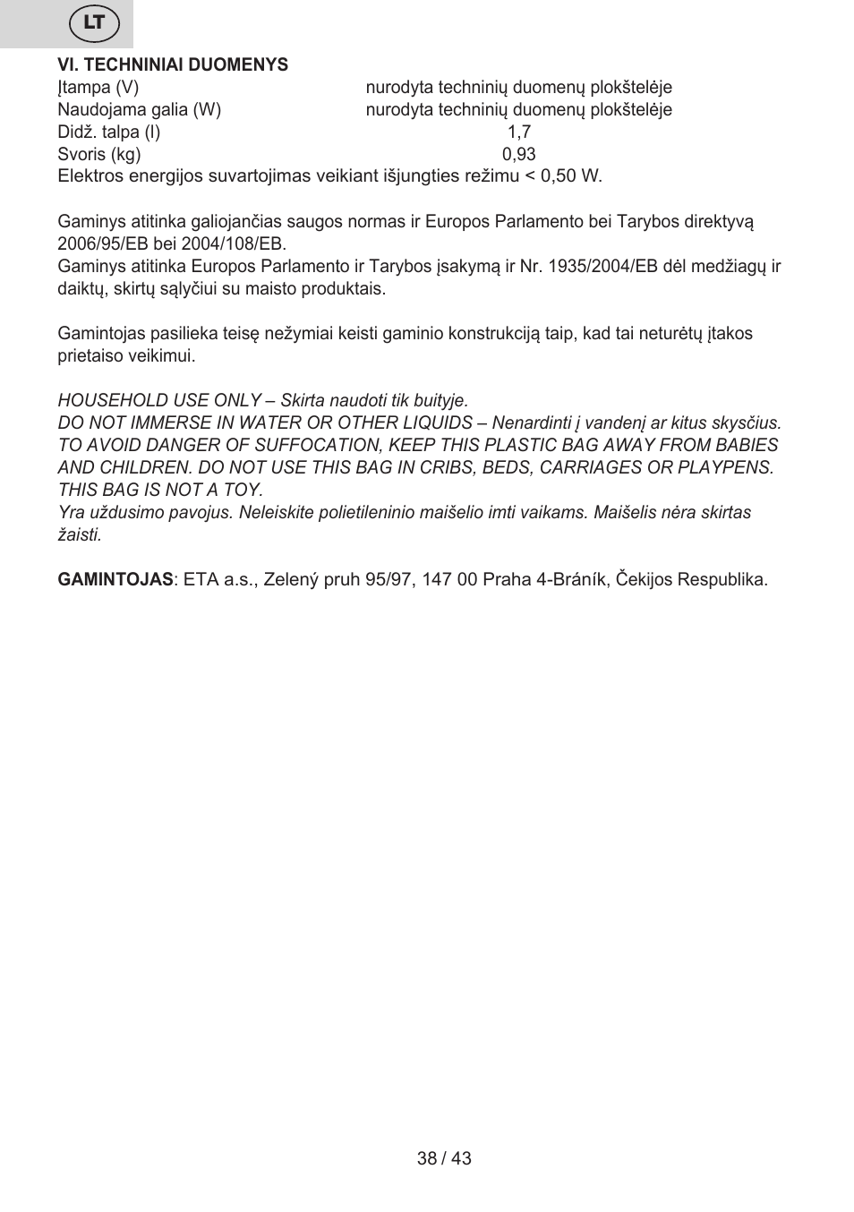 ETA Elle User Manual | Page 38 / 48