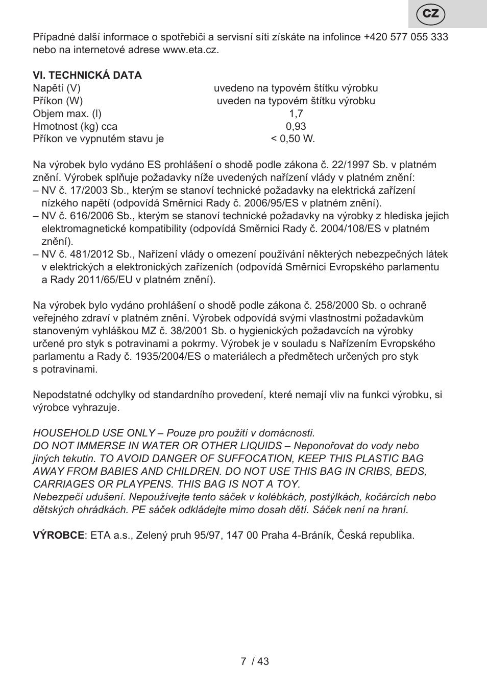ETA Elle User Manual | Page 7 / 48
