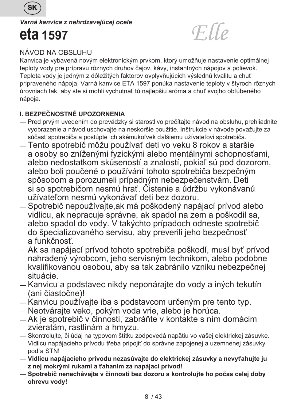 ETA Elle User Manual | Page 8 / 48