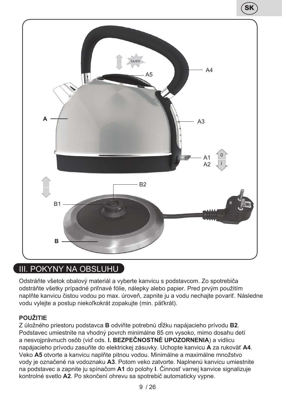 Iii. pokyny na obsluhu | ETA Adriana User Manual | Page 9 / 28