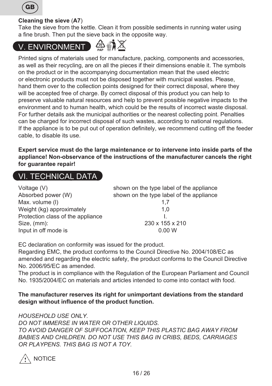V. environment, Vi. technical data | ETA Aneta User Manual | Page 16 / 28