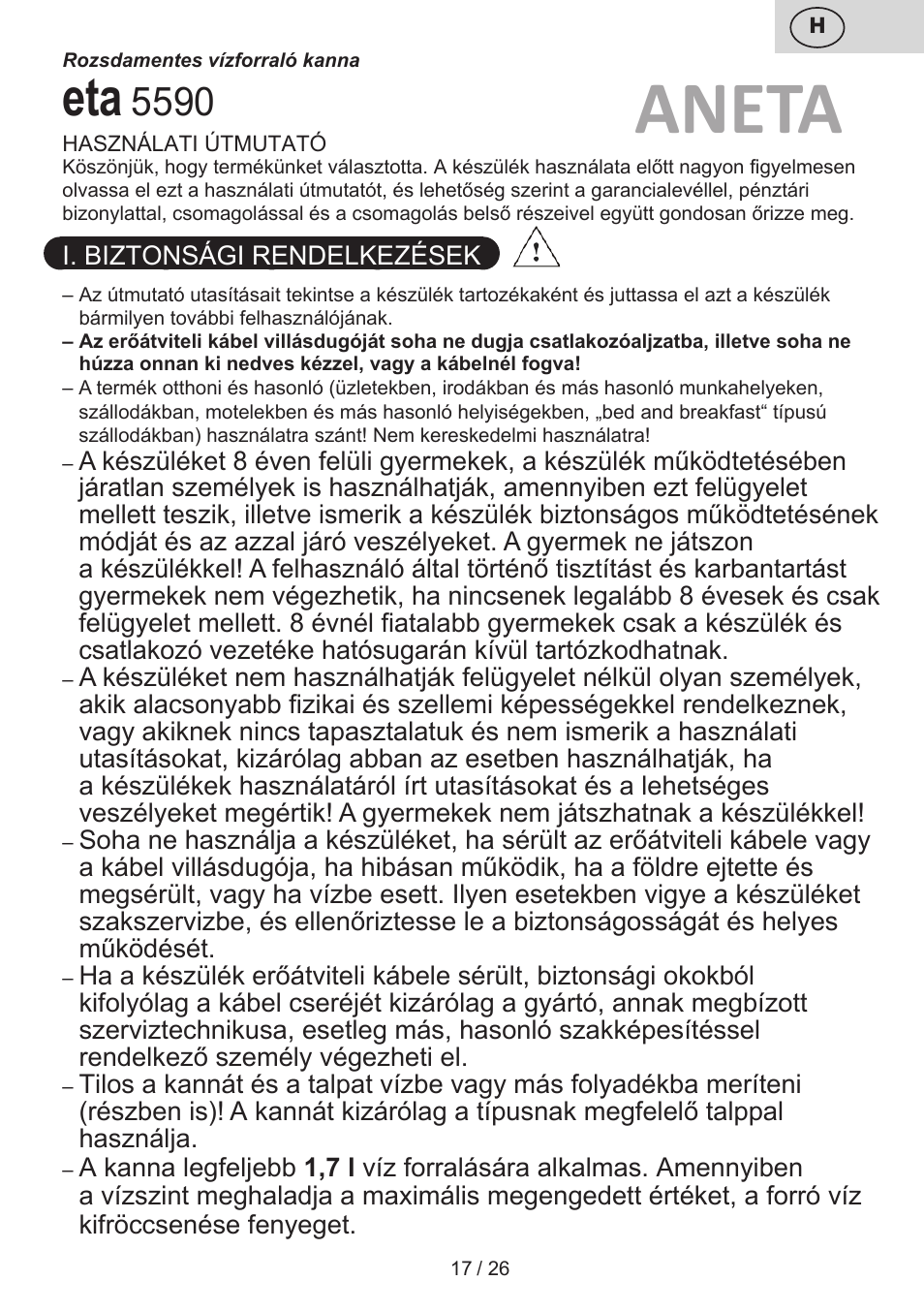 Aneta | ETA Aneta User Manual | Page 17 / 28