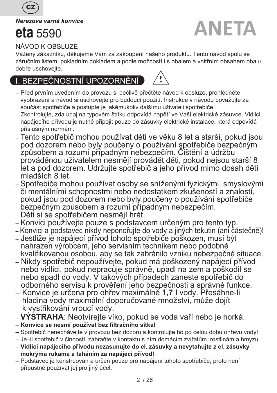 Aneta | ETA Aneta User Manual | Page 2 / 28