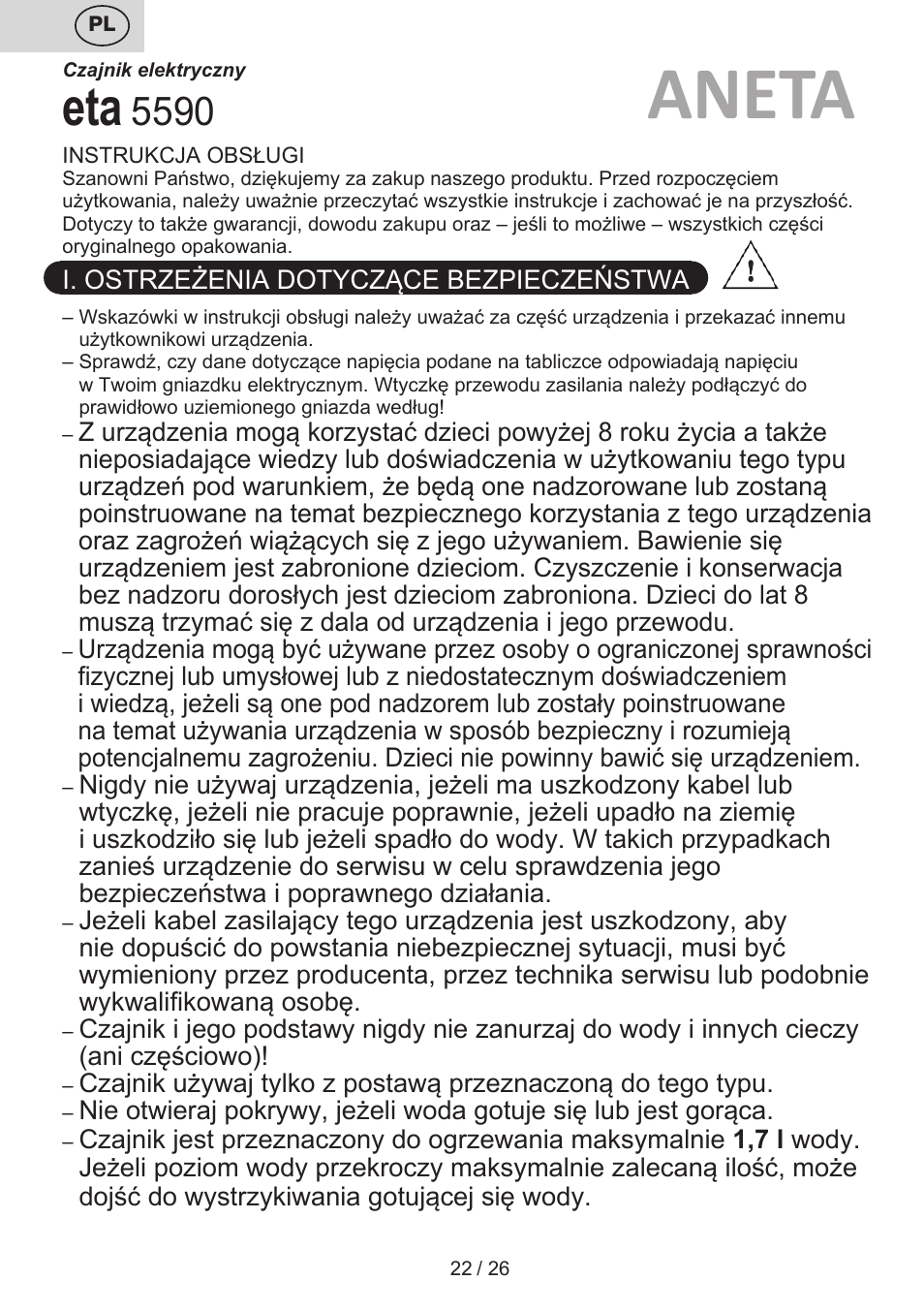 Aneta | ETA Aneta User Manual | Page 22 / 28
