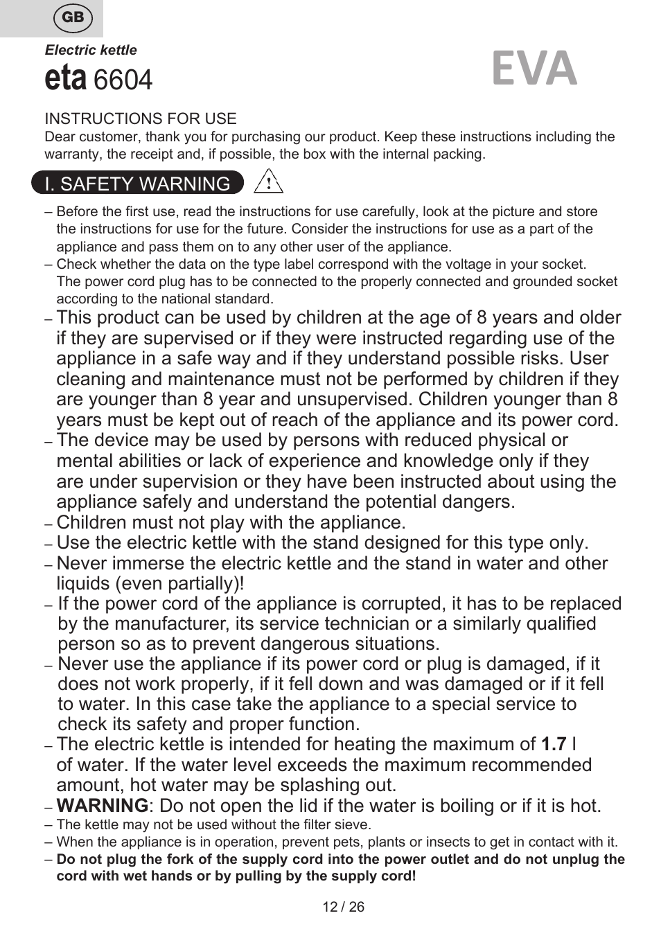 ETA Eva User Manual | Page 12 / 28
