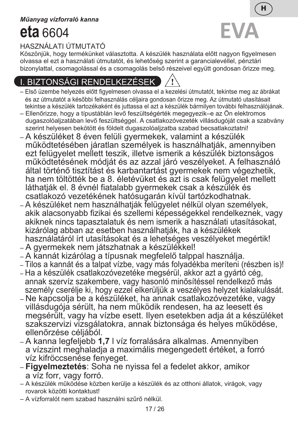 ETA Eva User Manual | Page 17 / 28