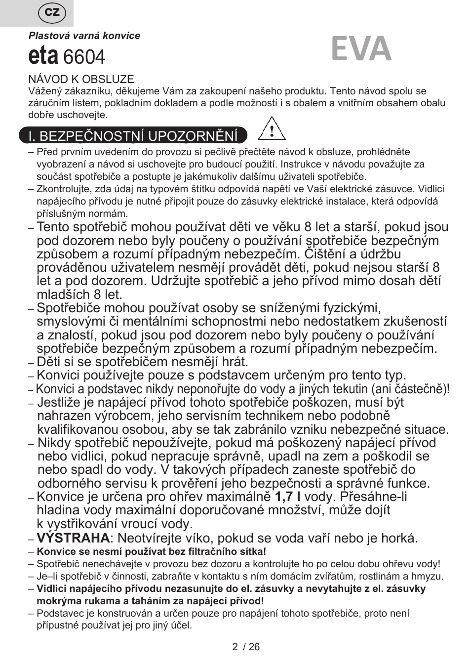ETA Eva User Manual | Page 2 / 28