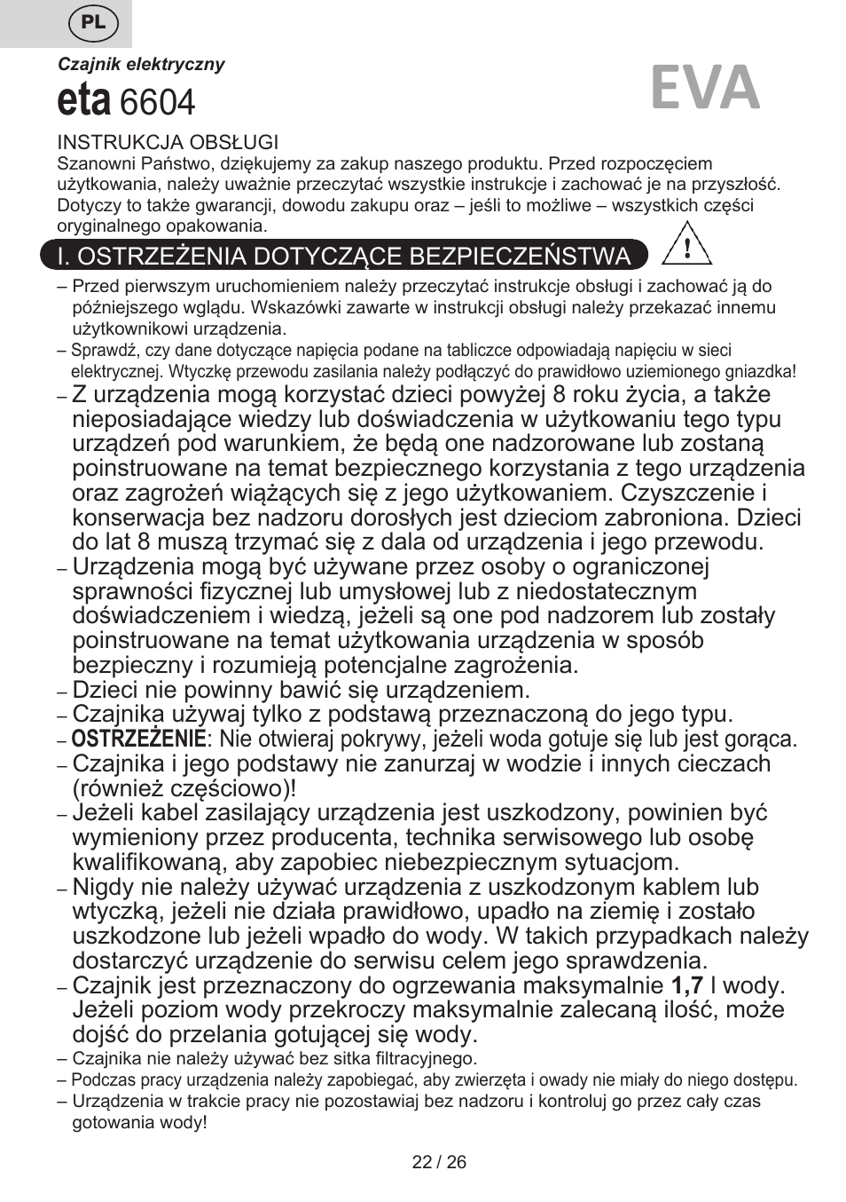 ETA Eva User Manual | Page 22 / 28