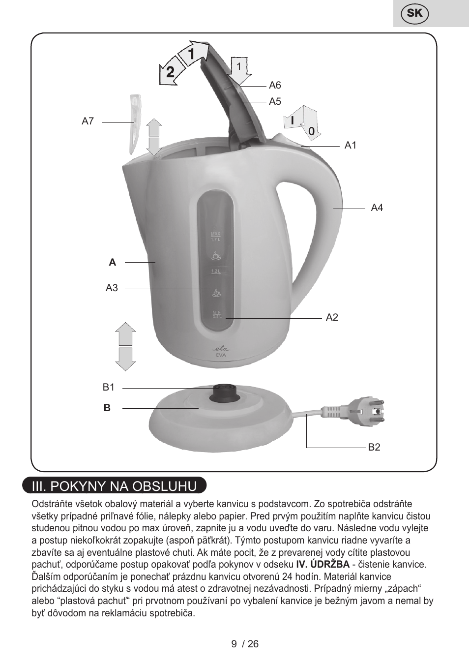 Iii. pokyny na obsluhu | ETA Eva User Manual | Page 9 / 28