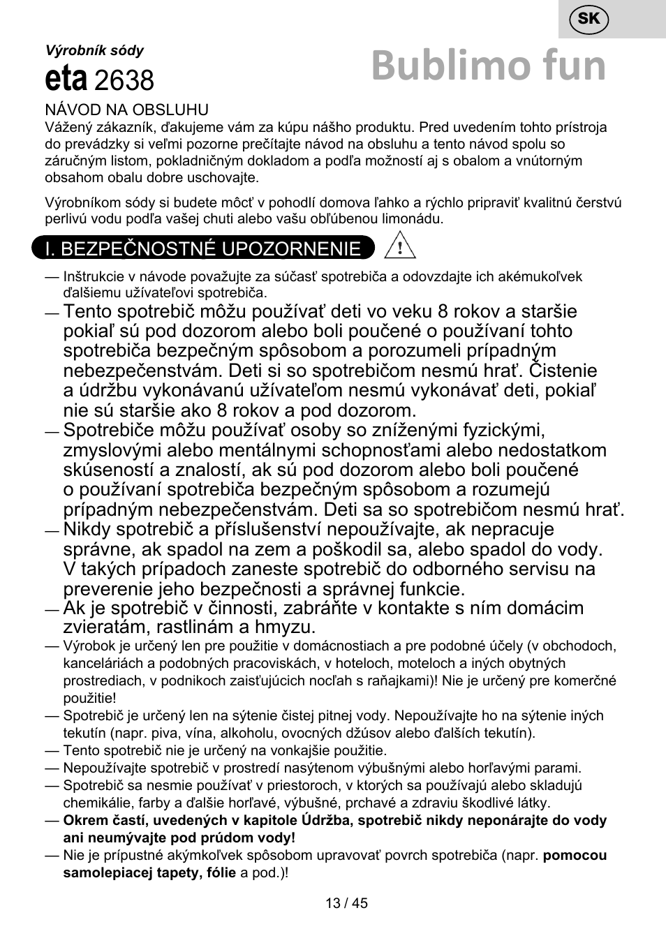 Bublimo fun | ETA Bublimo User Manual | Page 13 / 48