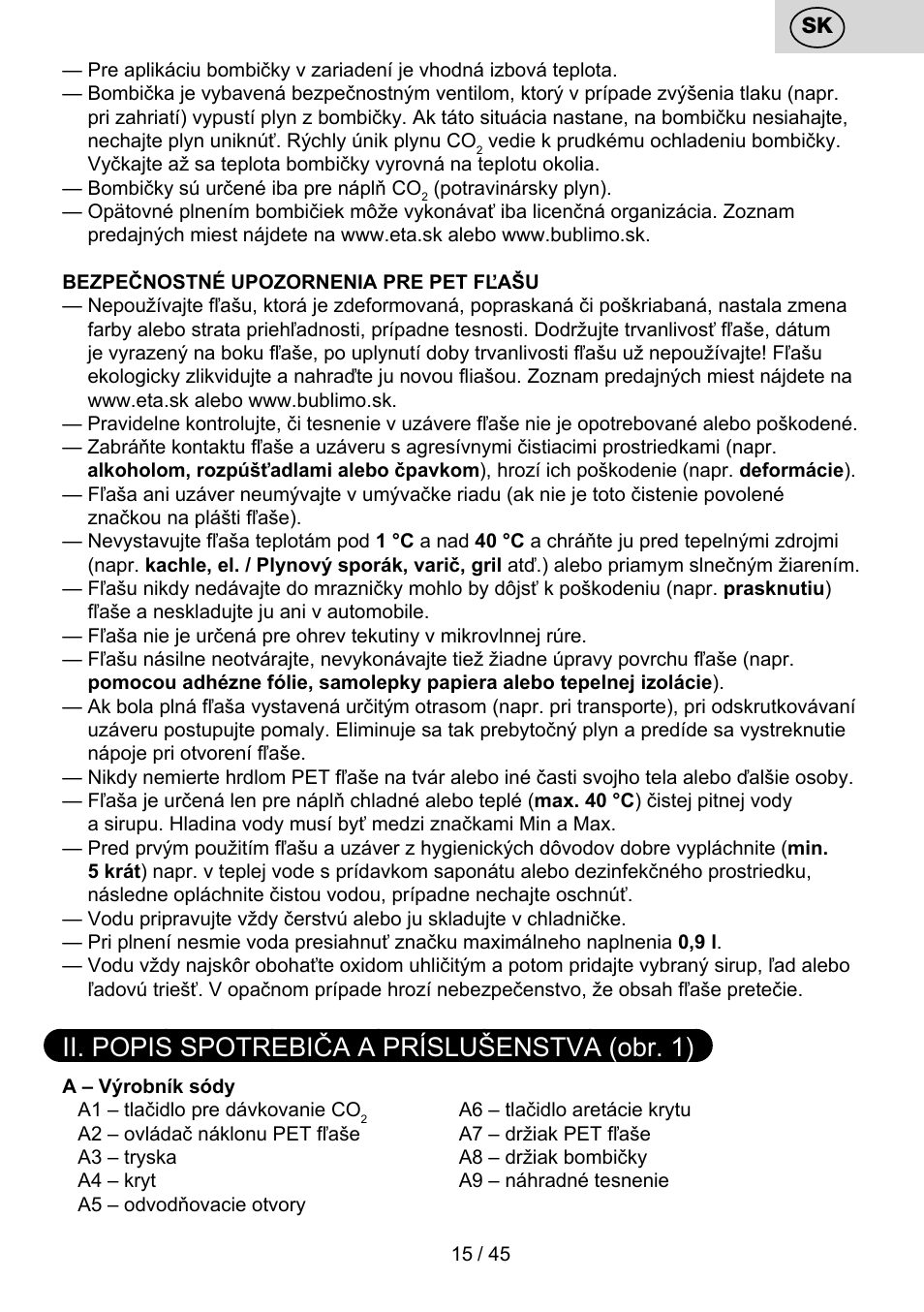 Ii. popis spotrebiča a príslušenstva (obr. 1) | ETA Bublimo User Manual | Page 15 / 48