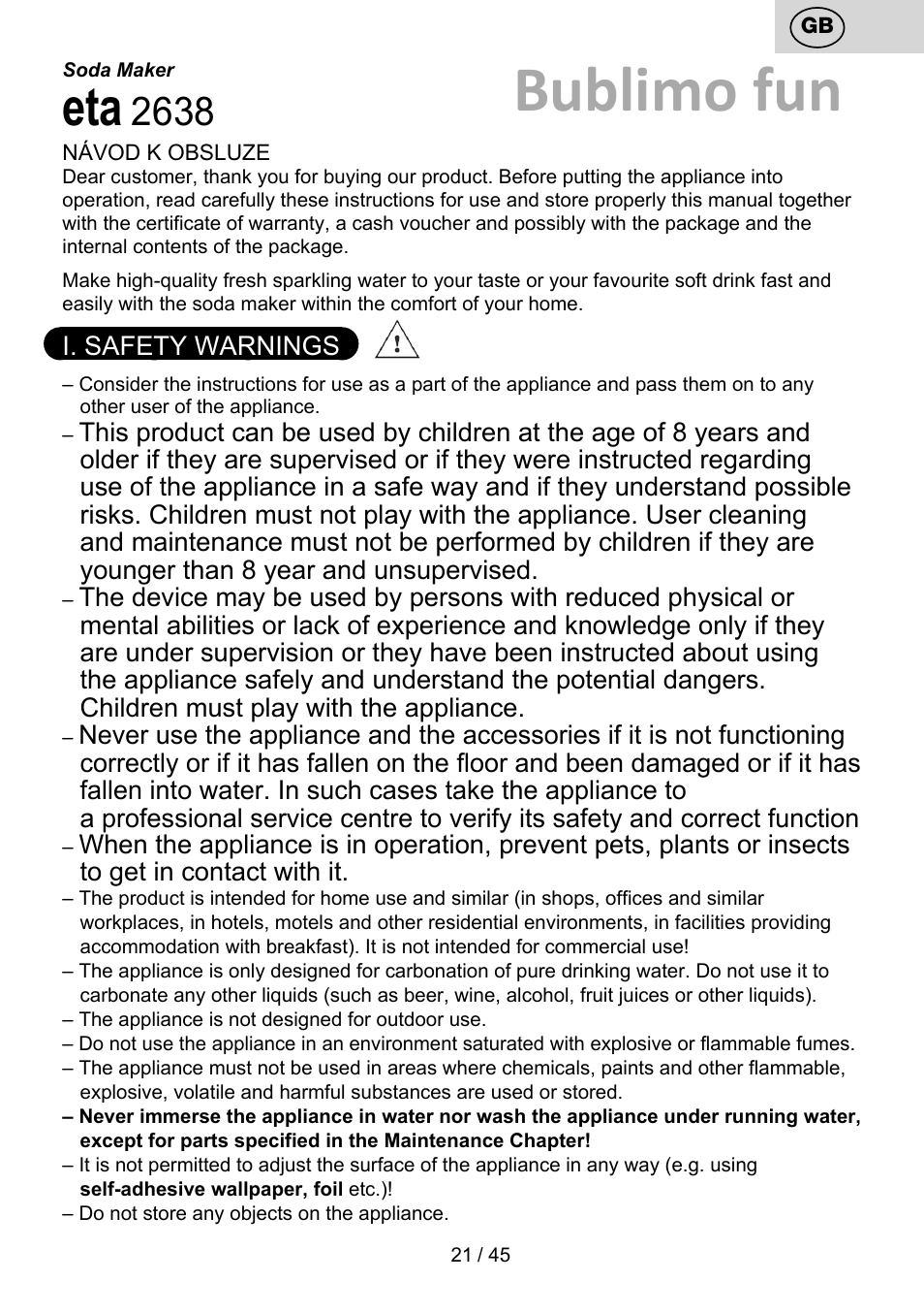 Bublimo fun | ETA Bublimo User Manual | Page 21 / 48