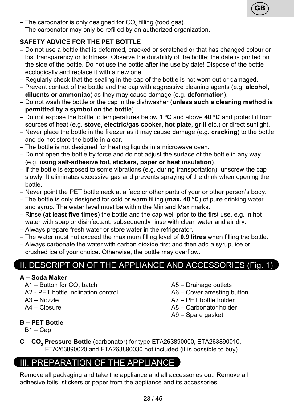 Iii. preparation of the appliance | ETA Bublimo User Manual | Page 23 / 48