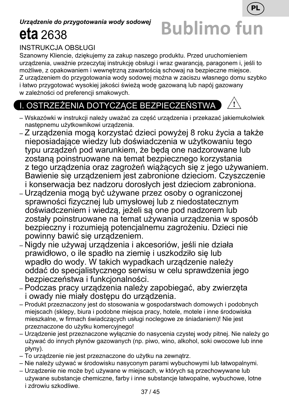 Bublimo fun | ETA Bublimo User Manual | Page 37 / 48