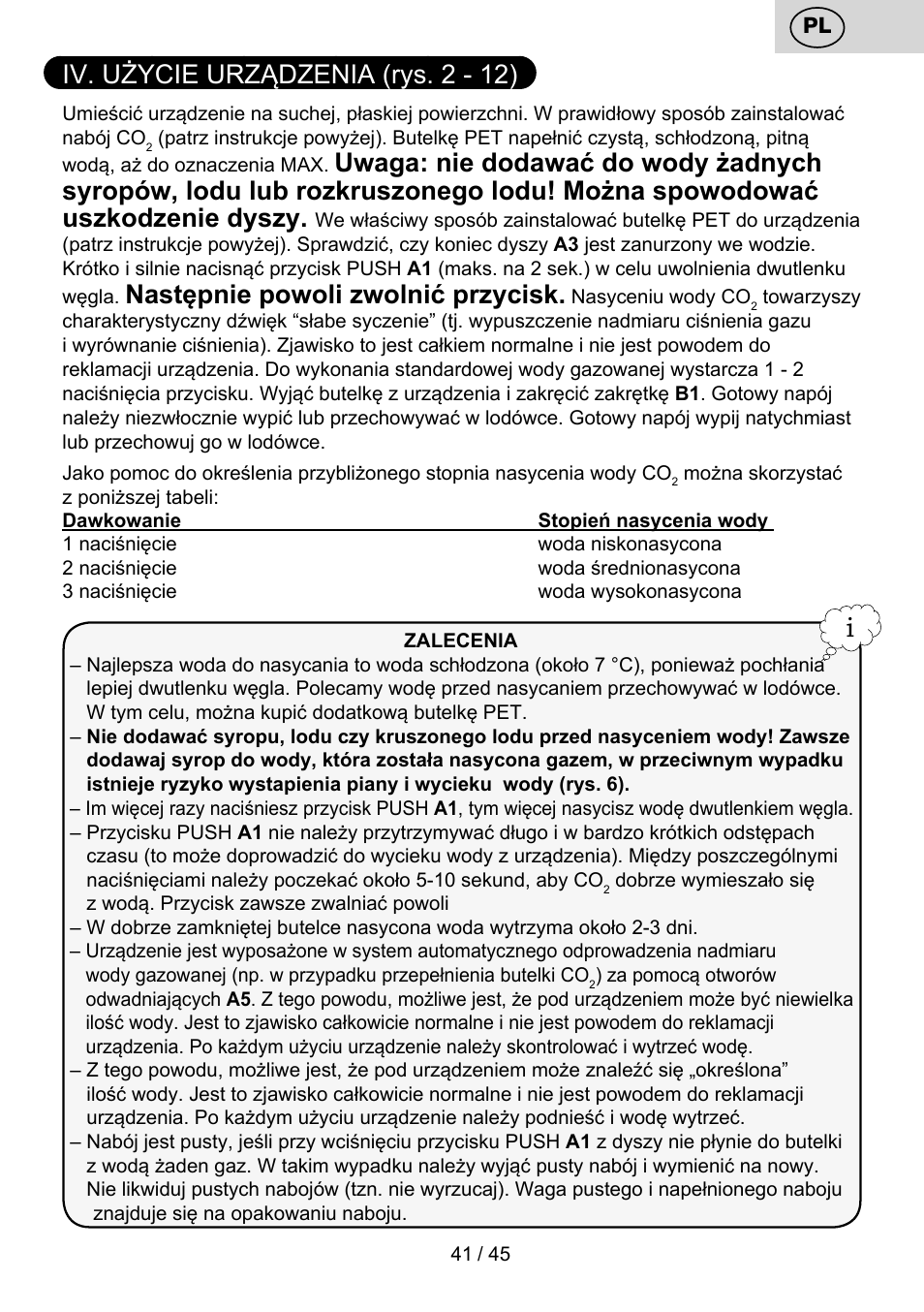 Iv. użycie urządzenia (rys. 2 - 12), Następniepowolizwolnićprzycisk | ETA Bublimo User Manual | Page 41 / 48