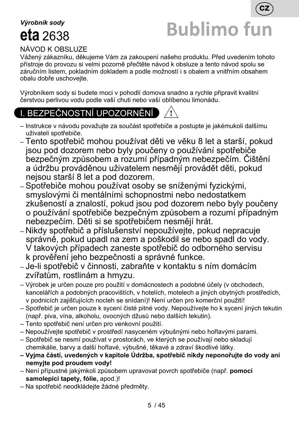 Bublimo fun | ETA Bublimo User Manual | Page 5 / 48