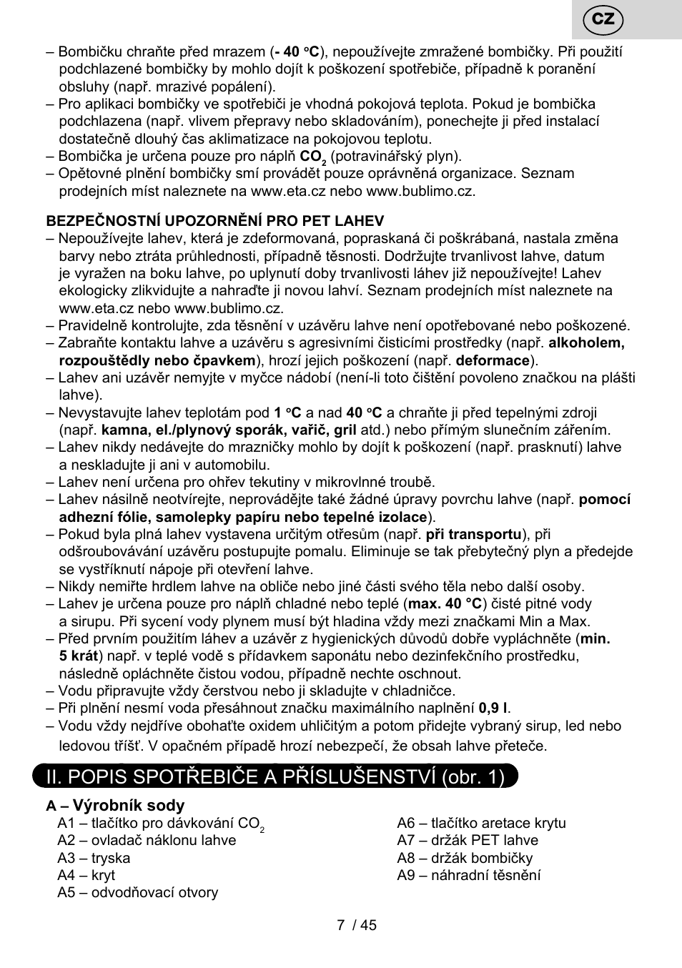 Ii. popis spotřebiče a příslušenství (obr. 1) | ETA Bublimo User Manual | Page 7 / 48